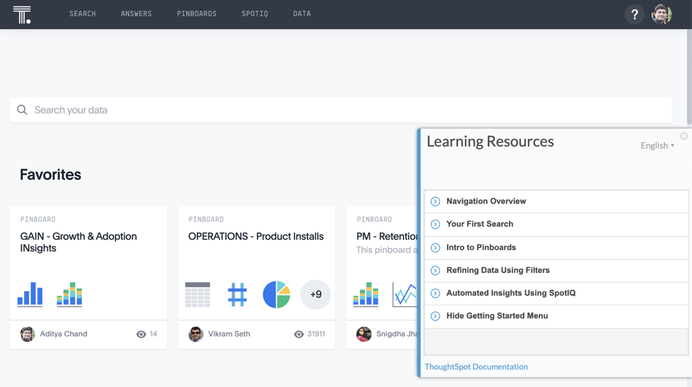 Where learning resources are located in ThoughtSpot.
