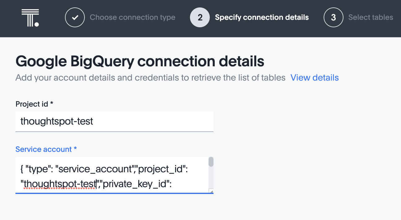 Google BigQuery connection details.