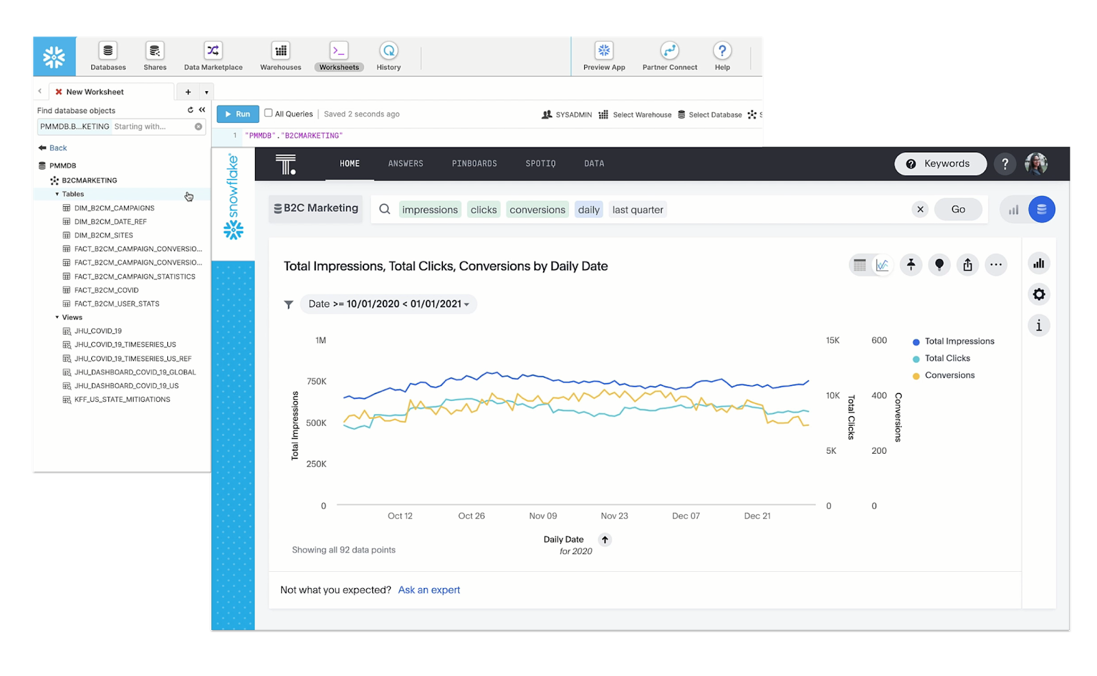 What Snowflake data looks like in ThoughtSpot.