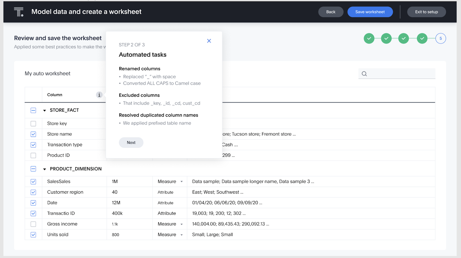 Creating a worksheet in ThoughtSpot.