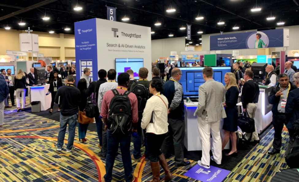 People in line to see a ThoughtSpot demo.