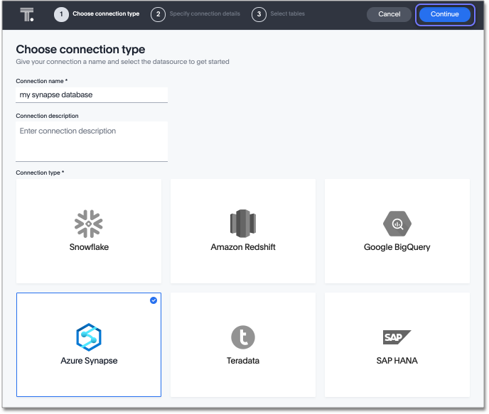 Where to connect Azure Synapse in ThoughtSpot.