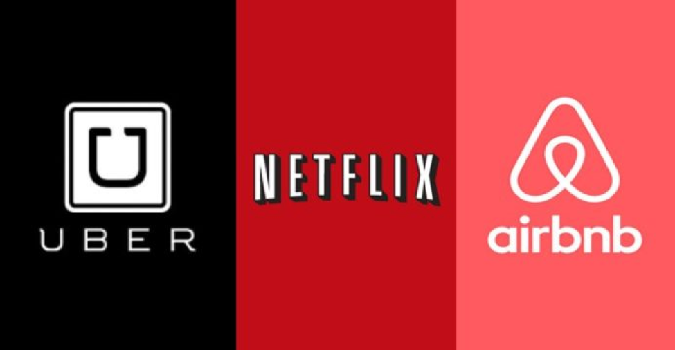 The logos of Uber, Netflix, and Airbnb.