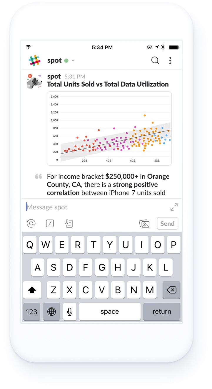 An iphone showing a data visualization of total units sold vs total data utilization.