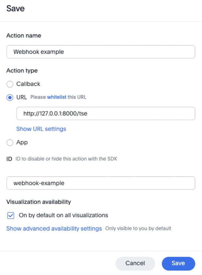 Saving a webhook in ThoughtSpot.