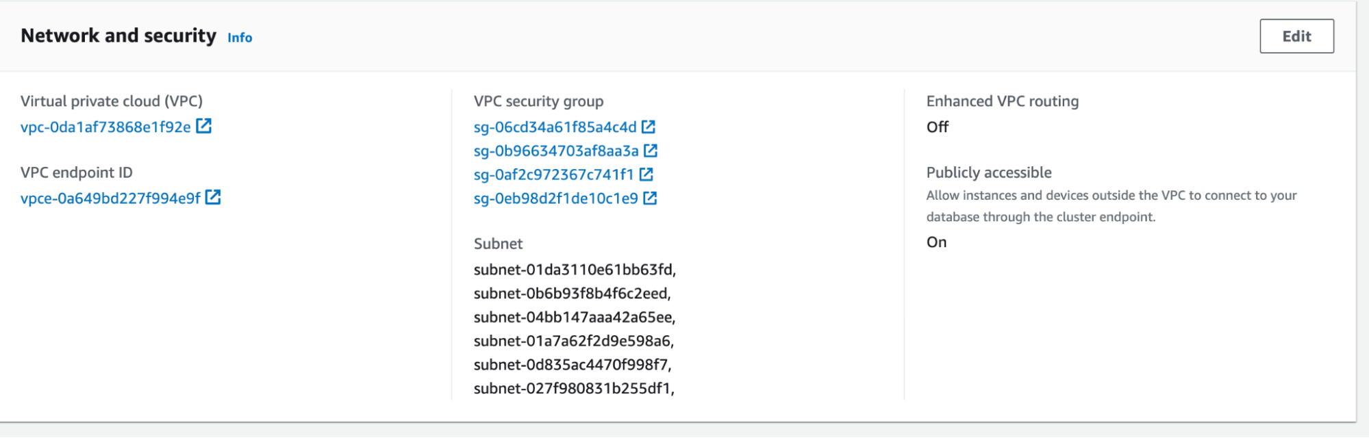 What network and security looks like in AWS Redshift.