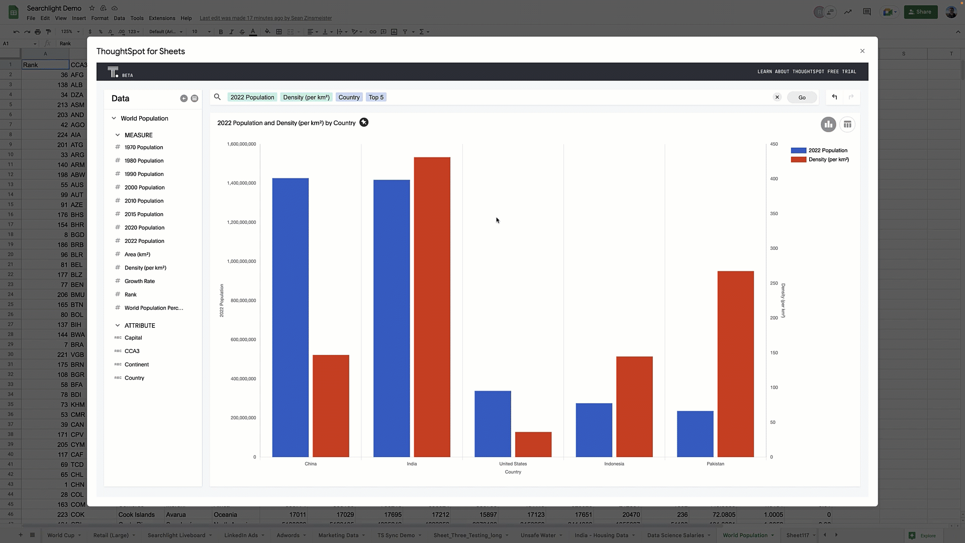 How the search query feature for ThoughtSpot Sheets works.