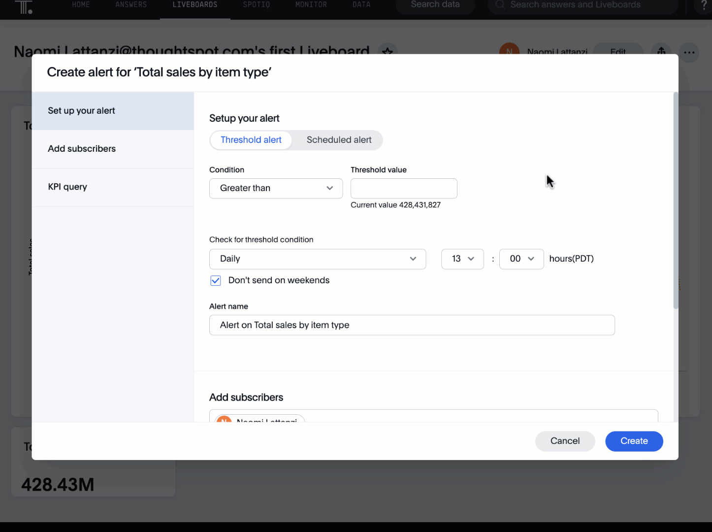 How to monitor threshold alerts in ThoughtSpot.