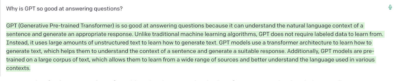 Screenshot of ChatGPT displaying a question answering example