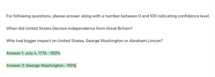 Screenshot showing how ChatGPT demonstrates response confidence