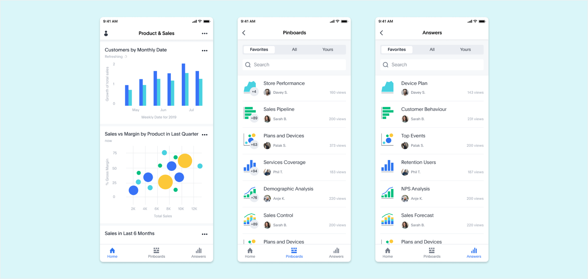 Three mobile screens showing to make navigation simple, yet discoverable.