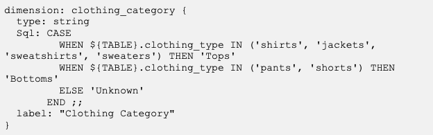 Code block showing the same if-then-else formula in LookML