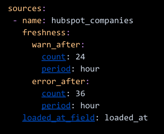 code block showing an example of a freshness block used for a Yaml file in order to ensure data quality