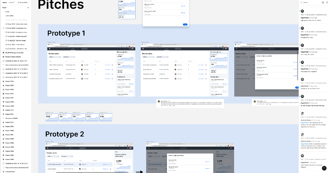 Screenshot of Figma design files showing the process of designing a SaaS product.