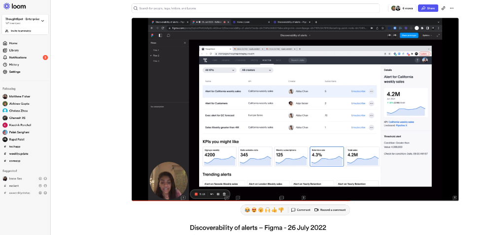 Screenshot of Loom video showing the process of designing a SaaS product.