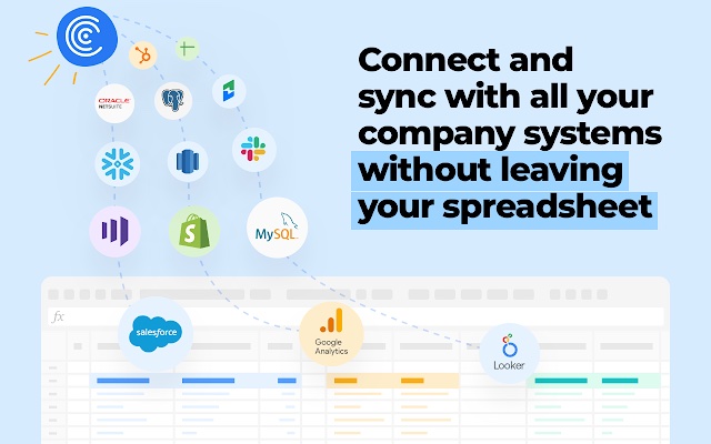 Product screenshot from google marketplace showing how to connect company systems data to google sheets using coefficient