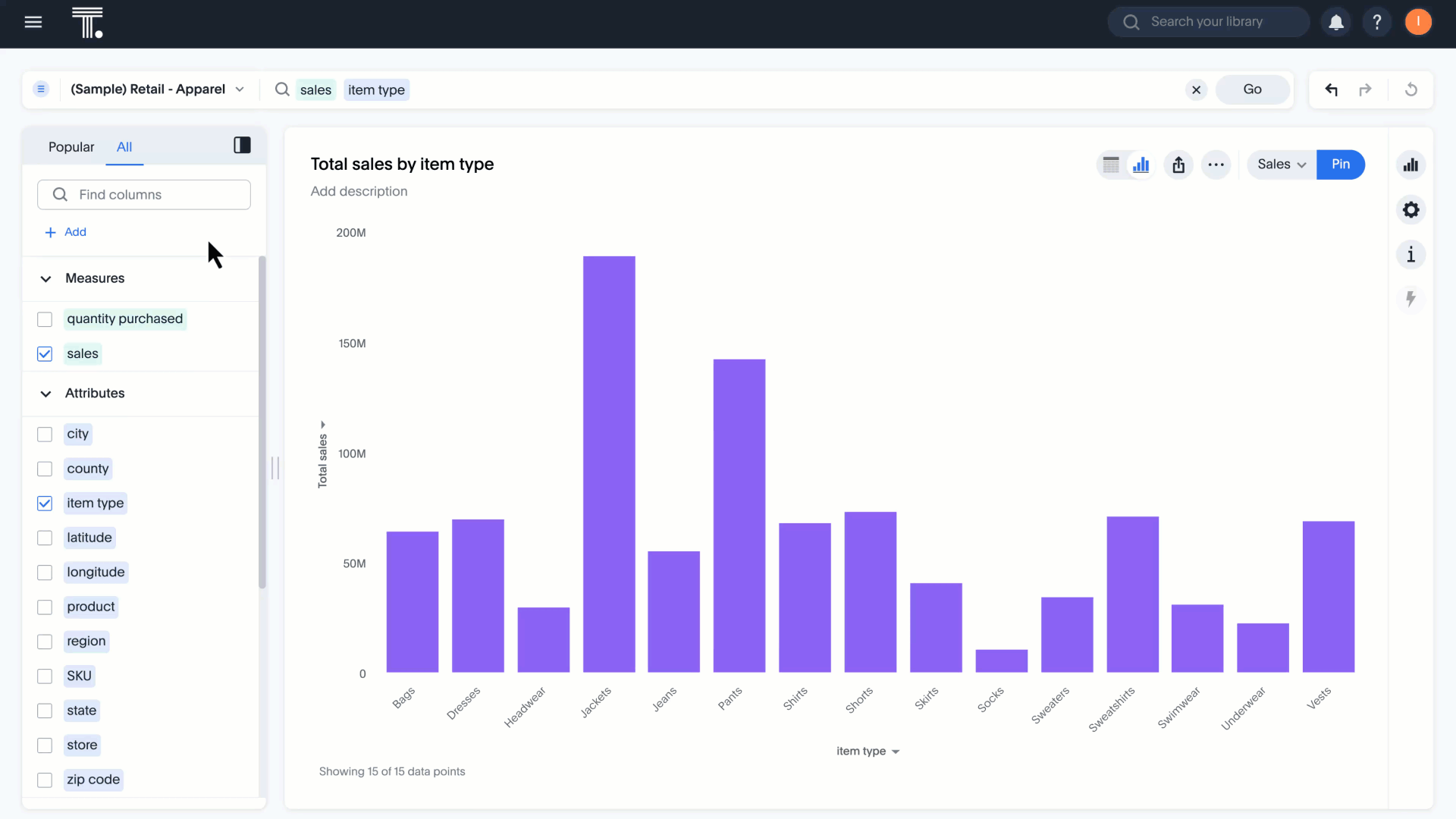 Animated GIF showing how to create Column Sets in ThoughtSpot step by step and how they are applied.