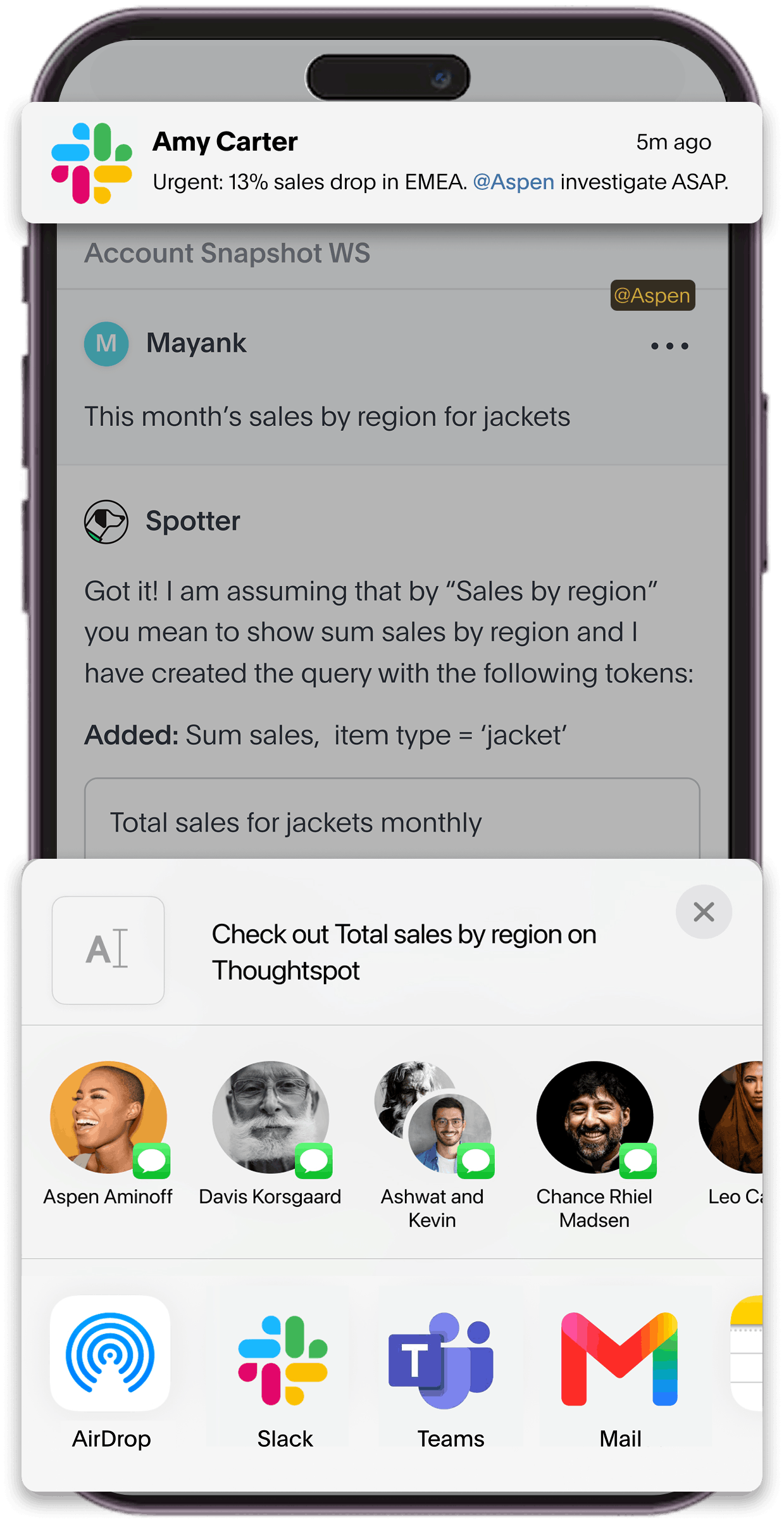 Tela do ThoughtSpot com insights gerados a partir de busca em linguagem natural