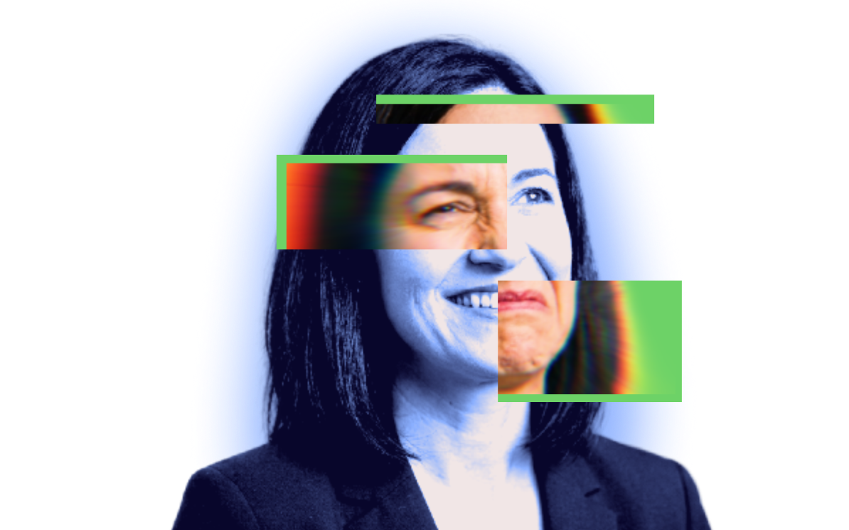 Woman showing analytics glitch
